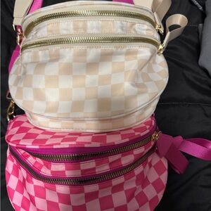 Checkered Crossbody Bags - Pink and beige gold blush bags